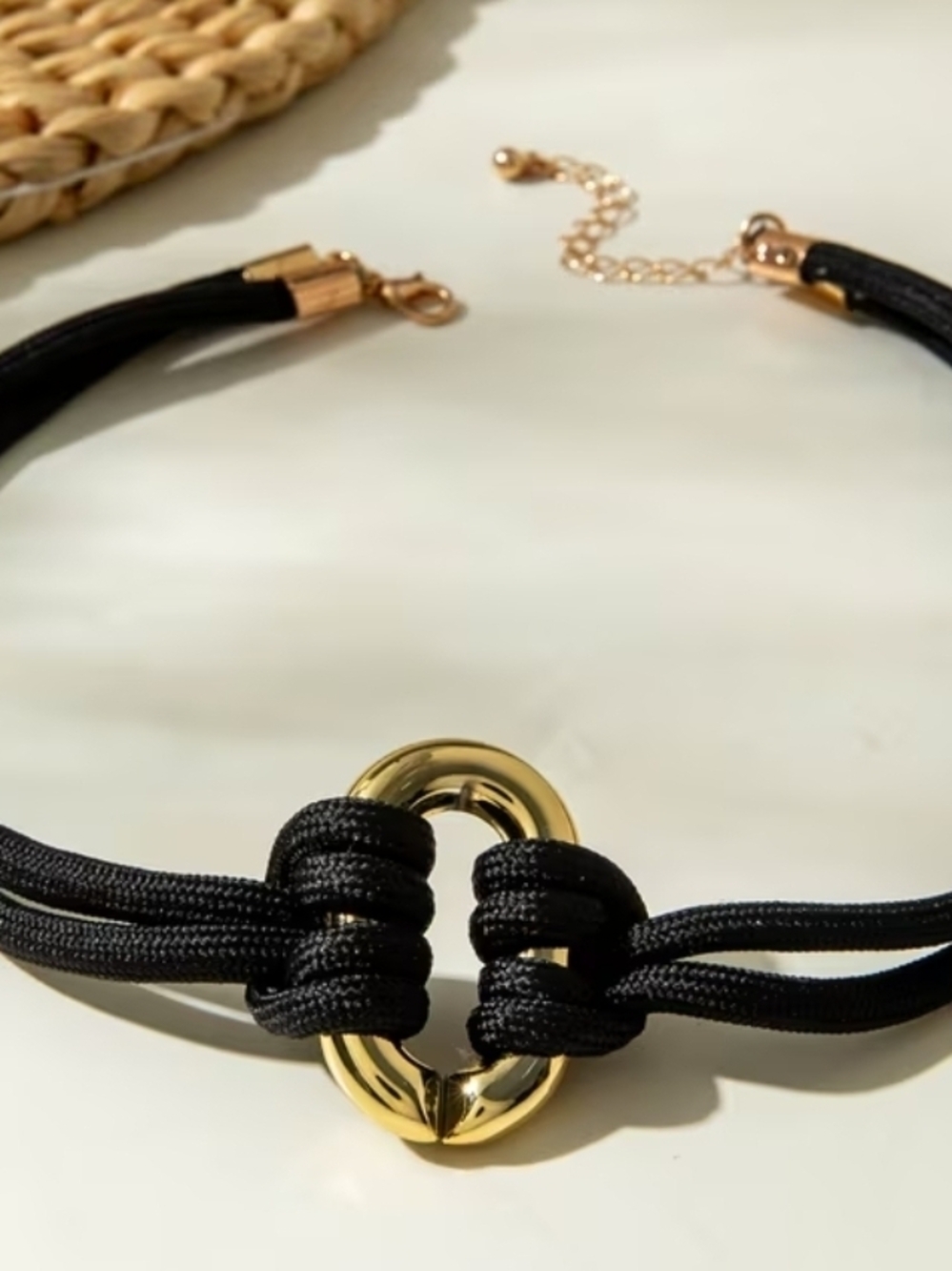 Minimalist Gold & Black Knot Choker Necklace - Women Jewelry